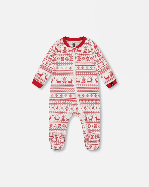 Organic Cotton Baby One-Piece Pajamas Red And White Fairisle - H20R40US_089