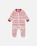 Organic Cotton Baby One-Piece Pajamas Red And White Fairisle - H20R40US_089