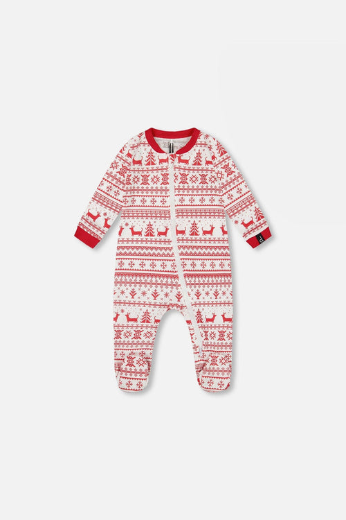 Organic Cotton Baby One-Piece Pajamas Red And White Fairisle - H20R40US_089