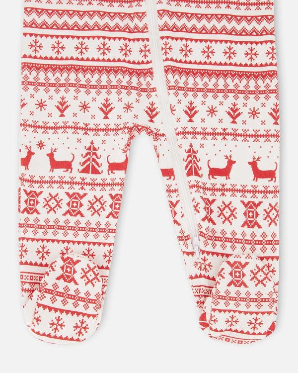 Organic Cotton Baby One-Piece Pajama Red And White Fairisle - H20R40_089