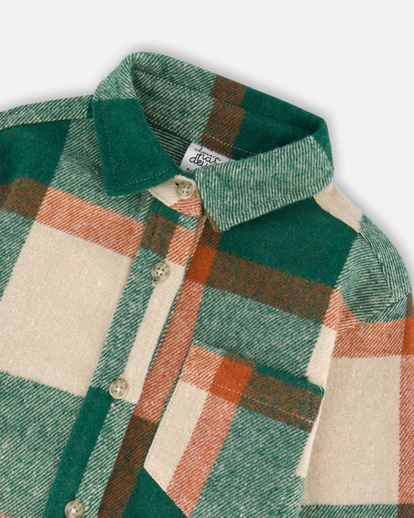 Long Sleeve Yarn Dyed Plaid Shirt Green And Orange - H20S15_000