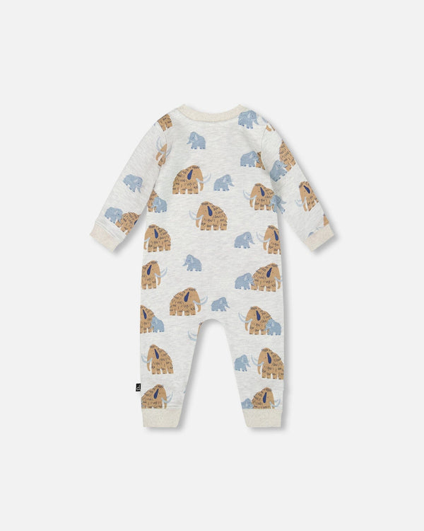 One-Piece Fleece Romper Beige Mammoth Print - H20S40_059