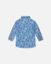 Printed Long Sleeve Button Front Chambray Shirt Blue - H20T15_000