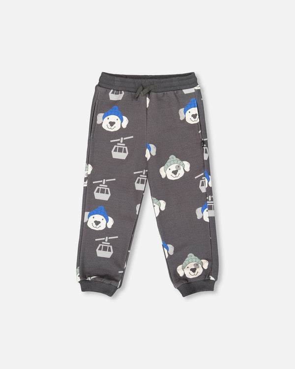 Fleece Sweatpants Gray Dog Print - H20T21_060
