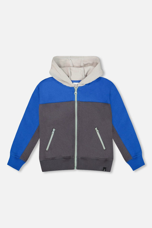 Color Blocked Zip Front Fleece Hoodie Dark Gray - H20T30_913