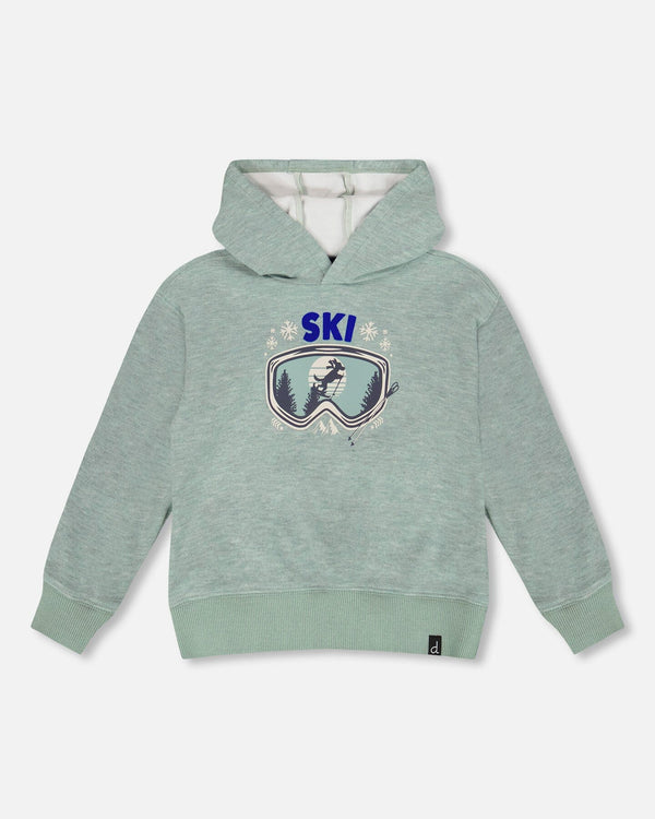 Super Soft Hooded Brushed Jersey Sweatshirt With Graphic Print Green - H20T32_325