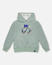 Super Soft Hooded Brushed Jersey Sweatshirt With Graphic Print Green - H20T32_325