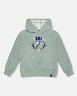 Super Soft Hooded Brushed Jersey Sweatshirt With Graphic Print Green - H20T32_325
