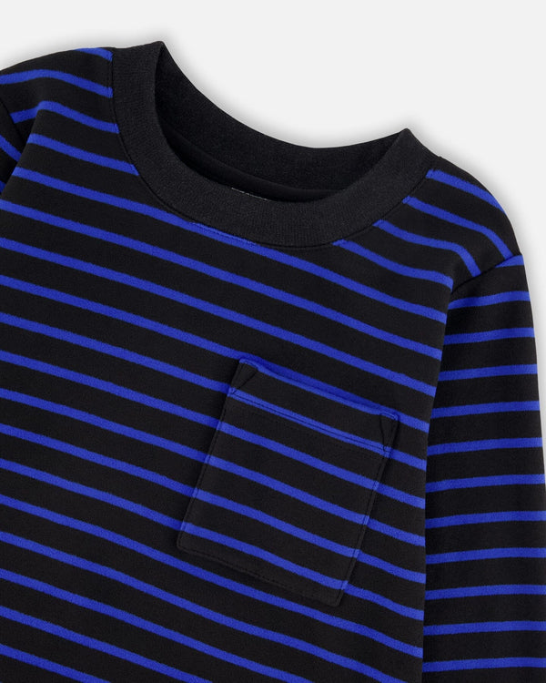Long Sleeve Brushed Jersey Striped Tee Black - H20U08_999