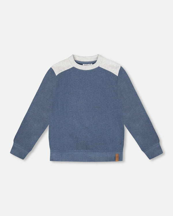 Super Soft Long Sleeve Flat Back Rib Top With Elbow Patches Navy Blue - H20U09_481