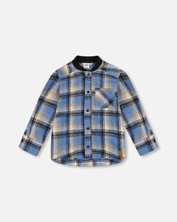 Long Sleeve Brushed Plaid Button Down Shirt Avec Rib Collar - H20U12_000