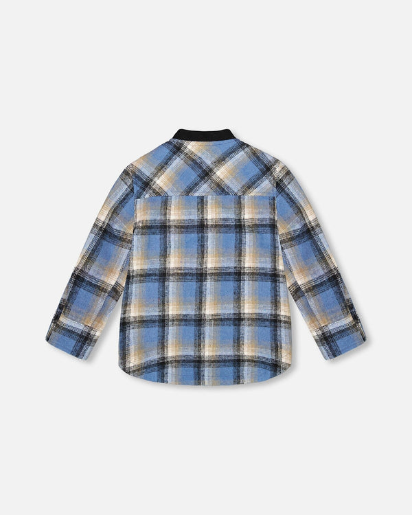 Long Sleeve Brushed Plaid Button Down Shirt Avec Rib Collar - H20U12_000
