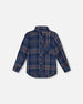 Long Sleeve Flannel Shirt Blue And Brown Plaid - H20U13_090