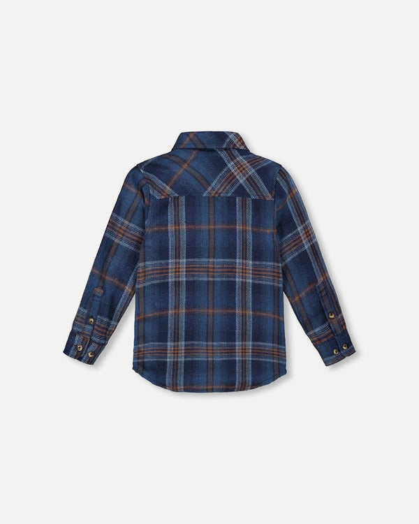 Long Sleeve Flannel Shirt Blue And Brown Plaid - H20U13_090