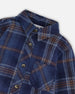 Long Sleeve Flannel Shirt Blue And Brown Plaid - H20U13_090