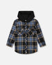 Long Sleeve Hooded Flannel Shirt Blue And Black - H20U14_000