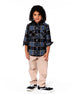 Long Sleeve Hooded Flannel Shirt Blue And Black - H20U14_000