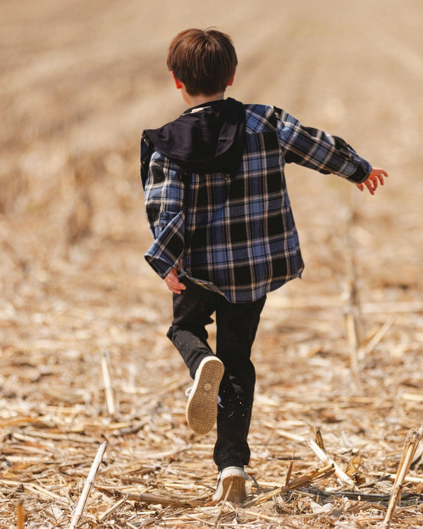 Long Sleeve Hooded Flannel Shirt Blue And Black - H20U14_000