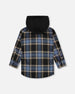 Long Sleeve Hooded Flannel Shirt Blue And Black - H20U14_000