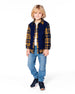 Long Sleeve Plaid Flannel Shirt With Solid Vest Blue And Ocher - H20U15_000