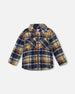 Sherpa Long Sleeve Zip Front Overshirt Blue And Brown Plaid - H20U17_086