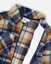 Sherpa Long Sleeve Zip Front Overshirt Blue And Brown Plaid - H20U17_086