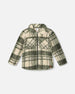 Sherpa Long Sleeve Zip Front Overshirt Sage And Beige Plaid - H20U17_087