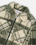 Sherpa Long Sleeve Zip Front Overshirt Sage And Beige Plaid - H20U17_087