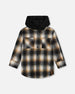 Hooded Polar Fleece Overshirt With Hood Black And Brown Plaid - H20U19_000