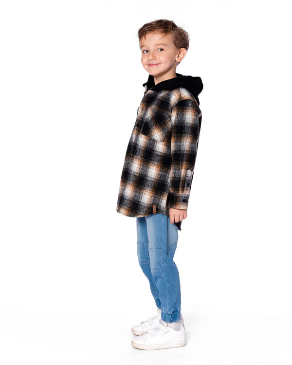 Hooded Polar Fleece Overshirt With Hood Black And Brown Plaid - H20U19_000