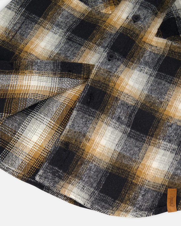 Hooded Polar Fleece Overshirt With Hood Black And Brown Plaid - H20U19_000