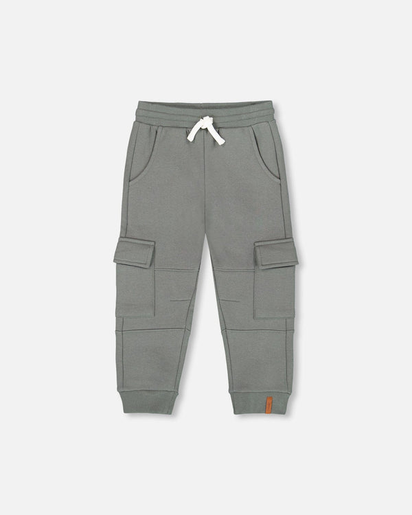 Fleece Sweatpants With Cargo Pockets Gray Green - H20U22_387