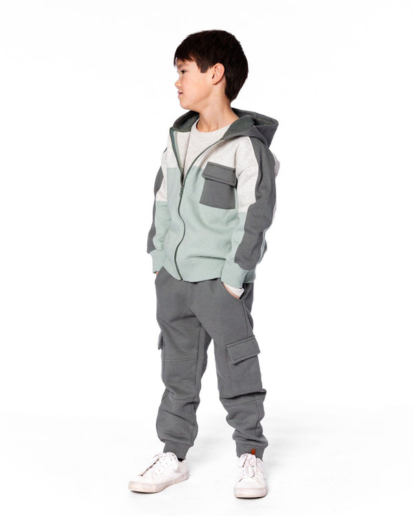 Fleece Sweatpants With Cargo Pockets Gray Green - H20U22_387