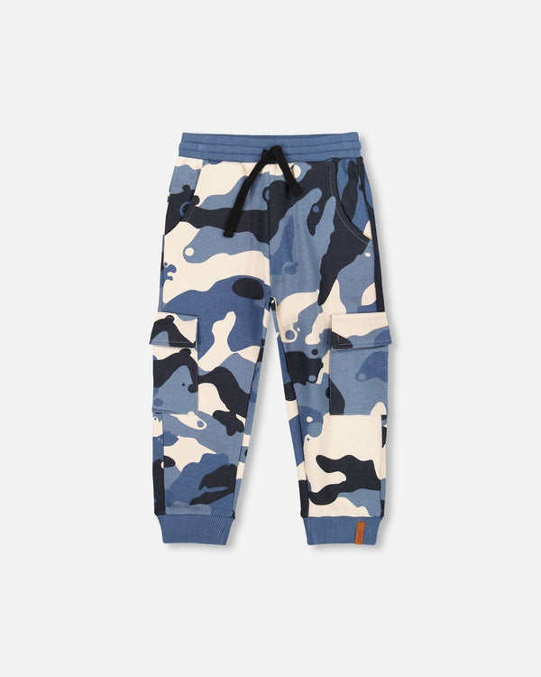 Fleece Sweatpants With Cargo Pockets Blue Camouflage - H20U23_092
