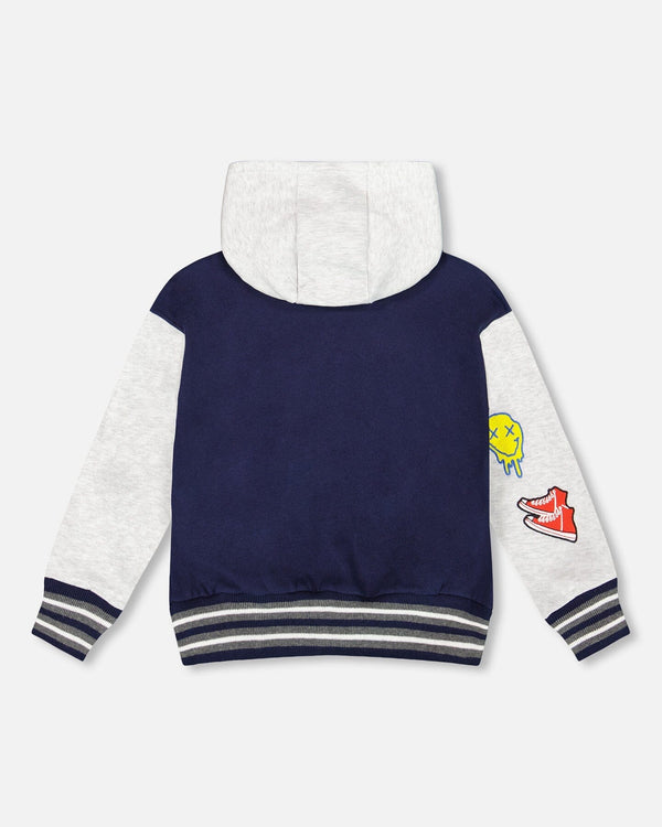 Full Zip Hooded Fleece Jacket Navy Blue - H20U30_481