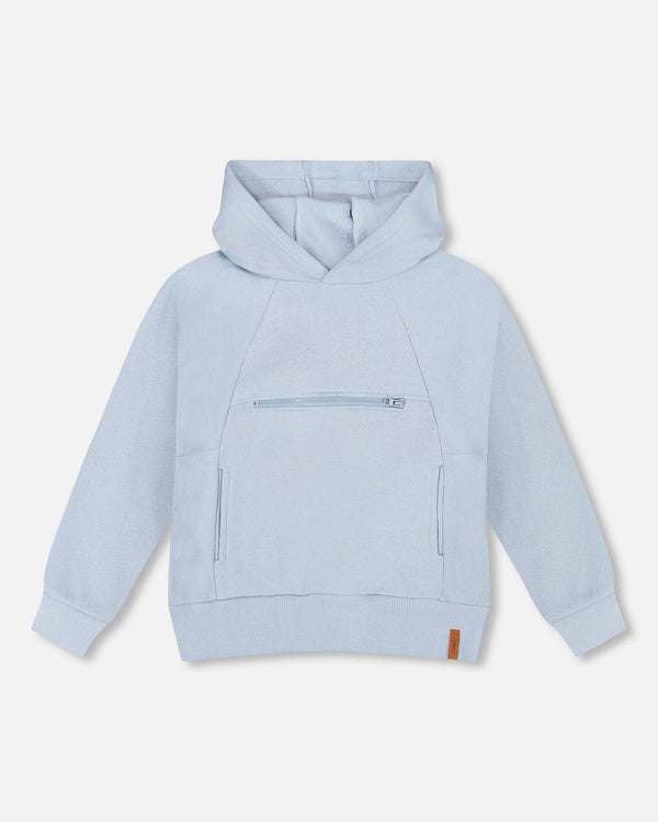 Pullover Hooded Fleece Sweatshirt With Zip Pocket Light Blue - H20U31_972