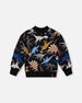 Pullover Fleece Sweatshirt Black Dinosaur Print - H20U32_026