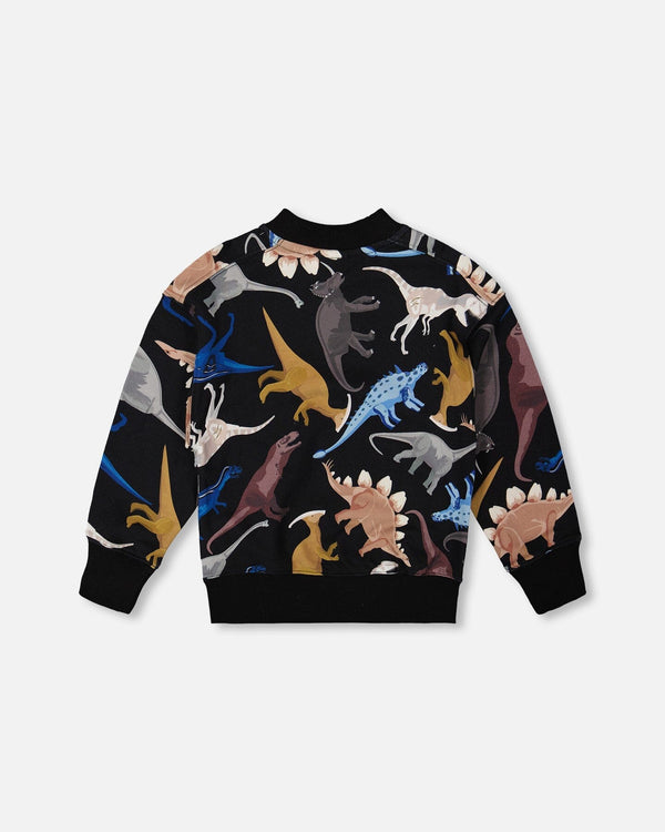 Pullover Fleece Sweatshirt Black Dinosaur Print - H20U32_026