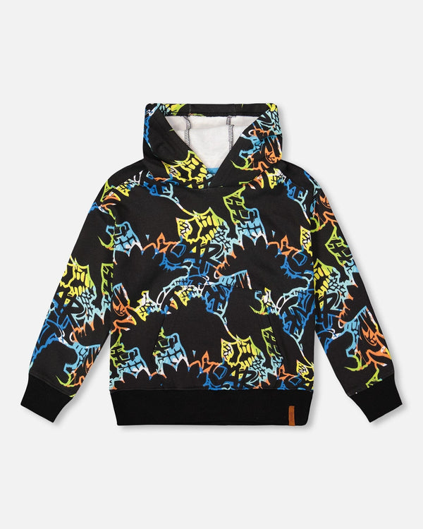 Printed Hooded Fleece Sweatshirt Black - H20U34_999