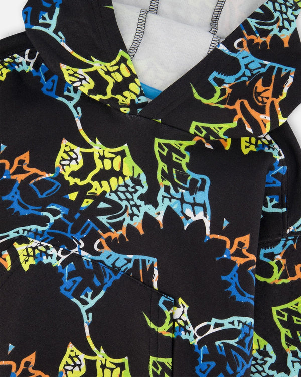 Printed Hooded Fleece Sweatshirt Black - H20U34_999