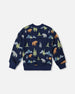 Pullover Fleece Sweatshirt Navy Animal Print - H20U37_030