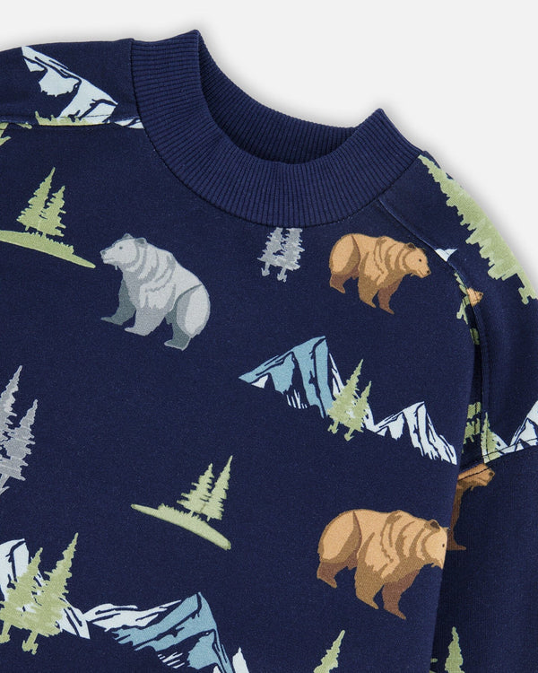 Pullover Fleece Sweatshirt Navy Animal Print - H20U37_030