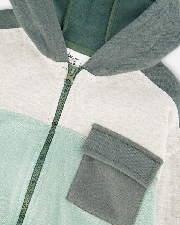 Full Zip Fleece Color Block Sweatshirt Green Gray - H20U38_325