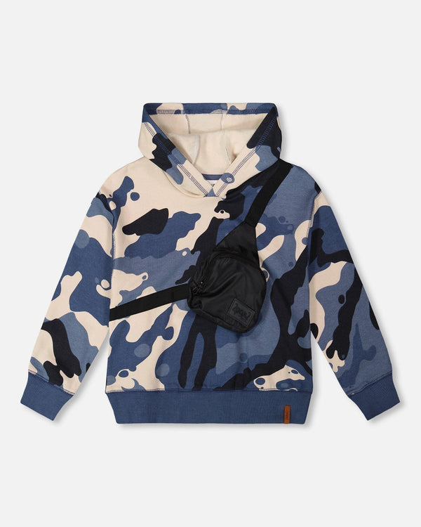 Hooded Fleece Sweatshirt With Crossbody Bag Blue Camouflage - H20U41_092
