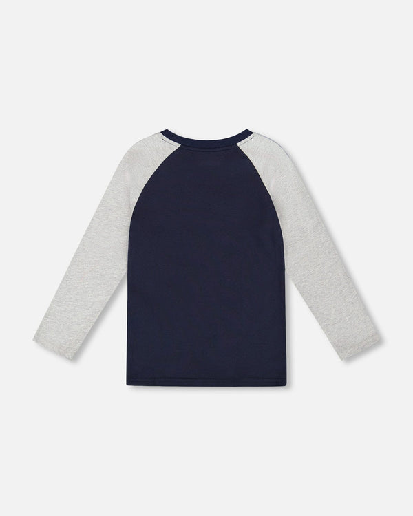 Long Raglan Sleeve Jersey Tee Navy Blue - H20U70_481