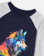 Long Raglan Sleeve Jersey Tee Navy Blue - H20U70_481