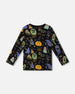 Long Sleeve Organic Cotton Allover Monsters Print Tee - H20U71_998