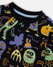 Long Sleeve Organic Cotton Allover Monsters Print Tee - H20U71_998