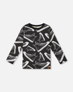 Long Sleeve Organic Cotton Allover Print Tee Black - H20U71_999