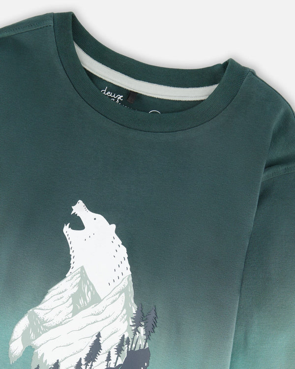 Long Sleeve Organic Cotton Gradient Jersey Tee Bottle Green - H20U72_292